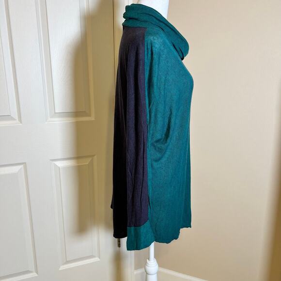 Nic + Zoe Linen Blend Essence Cowl Neck Tunic Jade Green and Navy Size Medium - Picture 3 of 8